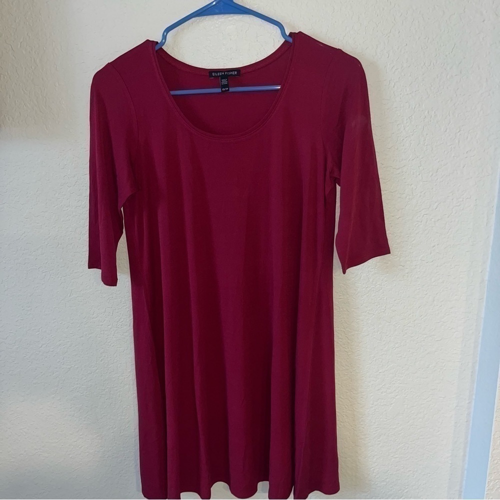 Eillen Fisher Maroon 100% Silk 1/2 Length Sleeve Size XS